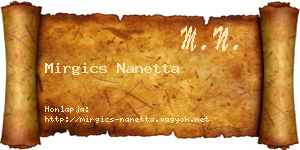 Mirgics Nanetta névjegykártya